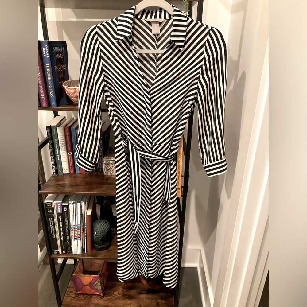 Stripped button down black and white business casual H&M dress